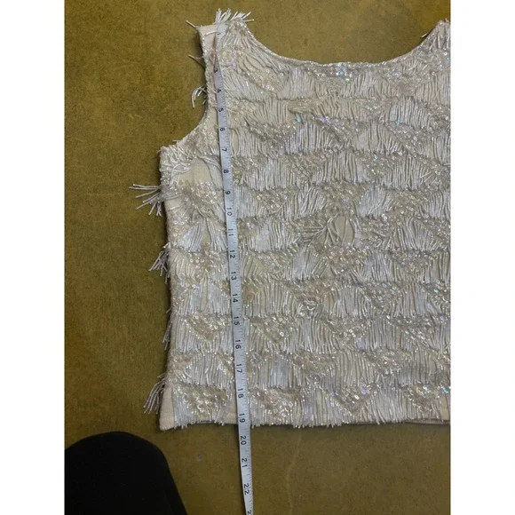RARE 100% Wool Vtg Hand Beaded Sleeveless Top with Sequins Elegant Fringe Boho - Picture 10 of 11